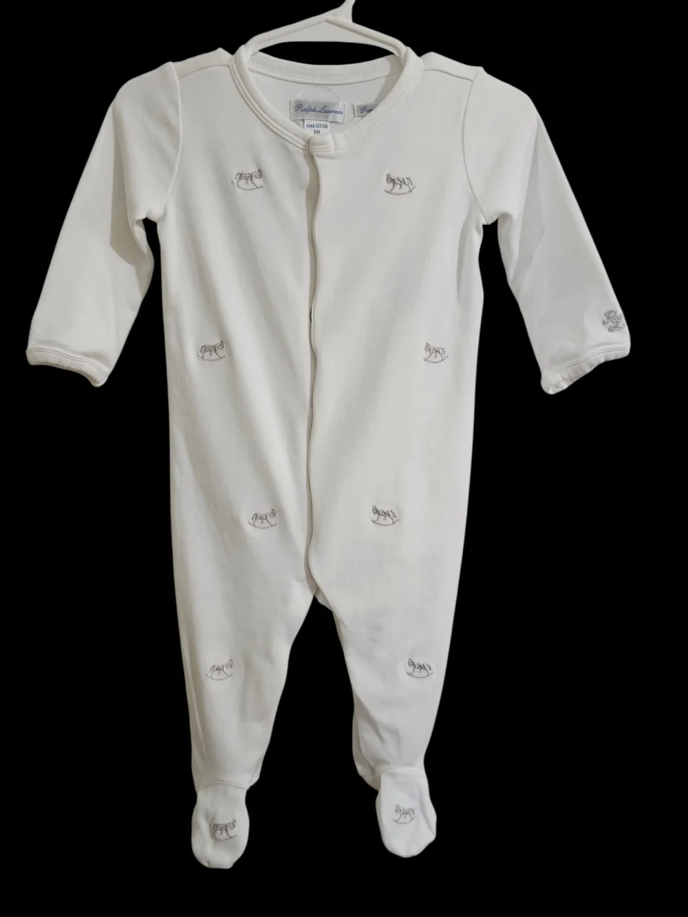 Ralph Lauren Cream Embroidered Footed One-Piece